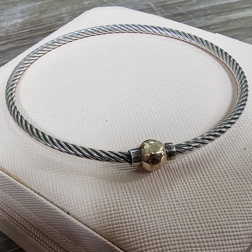 Twisted Silver Bracelet with Gold Accent